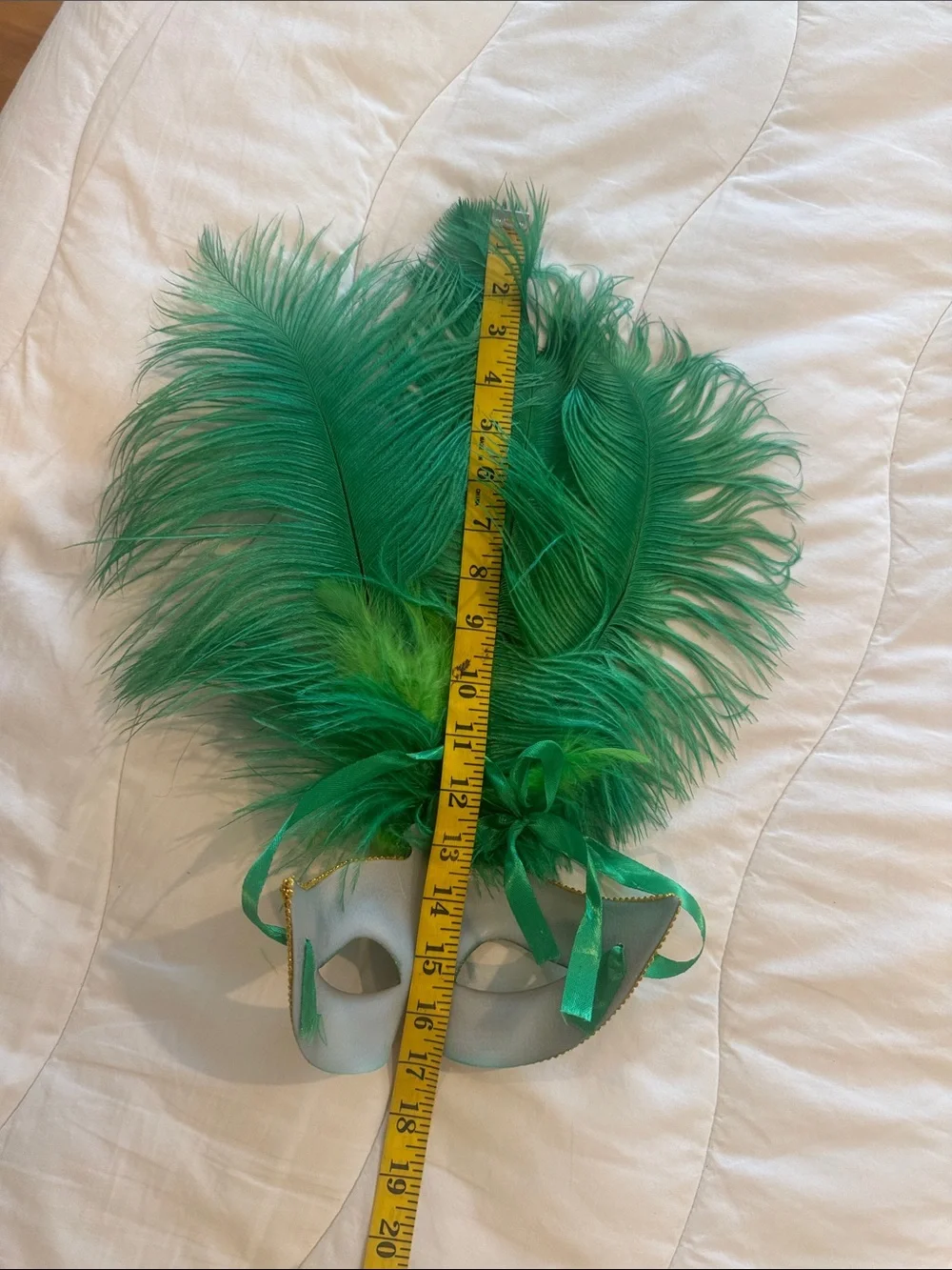 Mardi Gras green gold feather mask
